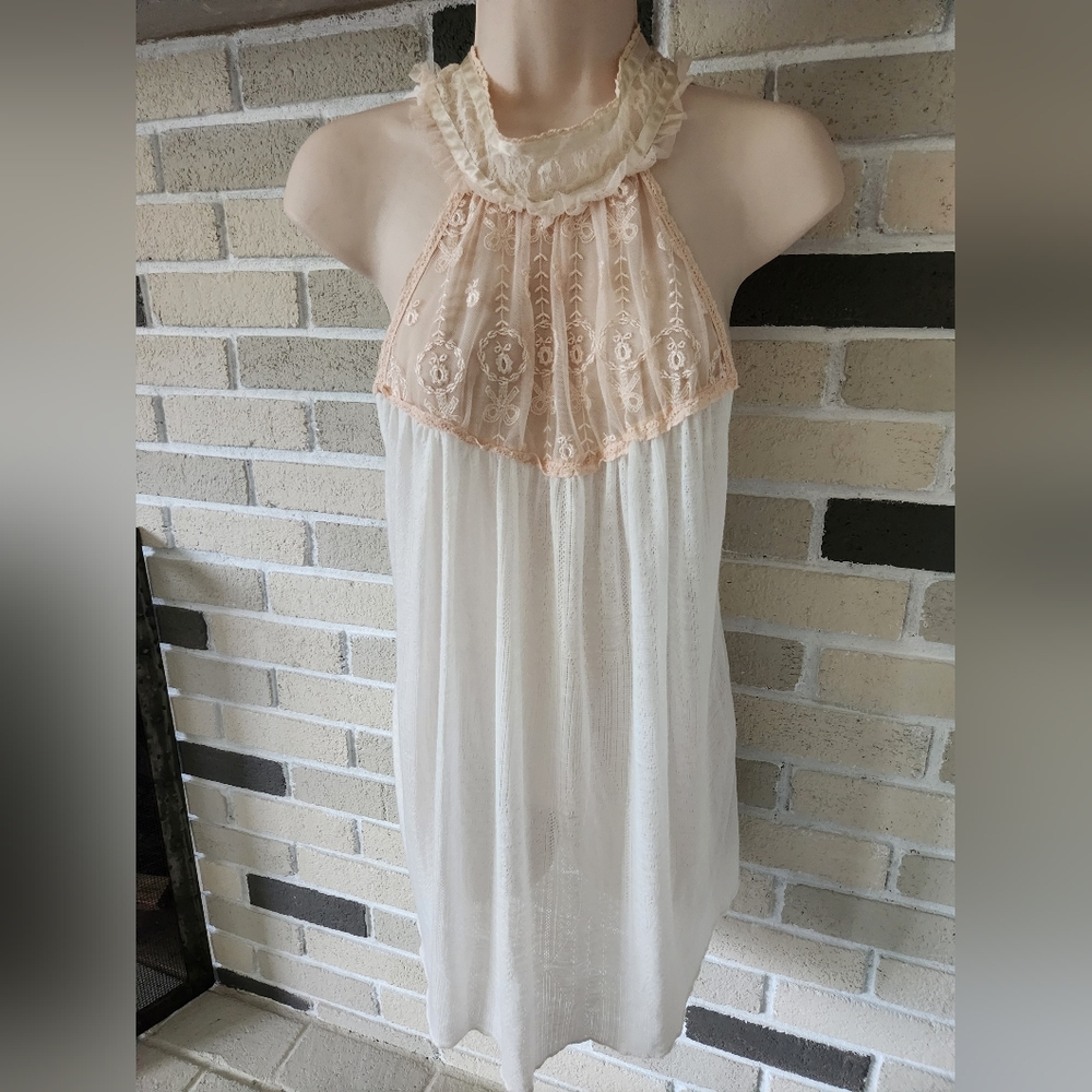 Free People Balletcore Halter Tie Neck Lace Panel Top